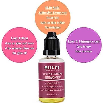 MIILYE Wig Glue Remover, 2-Pack – Safe Solvent for Adhesive Residue, Lace Front Wigs, Tape-In Hair Extensions, Toupee & Poly Hairpieces
