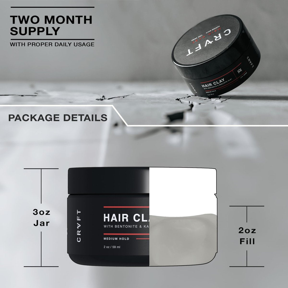 CRVFT Hair Clay 2oz | Medium Hold, Zero Shine, Matte Finish | Add Volume & Texture | Ideal for Textured, Short & Medium Styles | Reworkable | High Density Clay Base, Stylist Approved | Unscented Avelisse