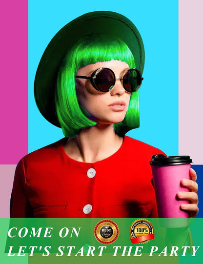 LOHO MAGICA 6 Pack Colored Wigs - Funky Neon Party Wigs with Rimless Heart Sunglasses Avelisse