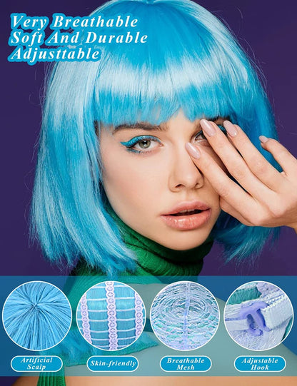LOHO MAGICA 6 Pack Colored Wigs - Funky Neon Party Wigs with Rimless Heart Sunglasses Avelisse