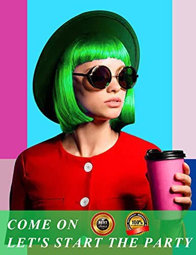 LOHO MAGICA 6 Pack Colored Wigs - Funky Neon Party Wigs with Rimless Heart Sunglasses Avelisse