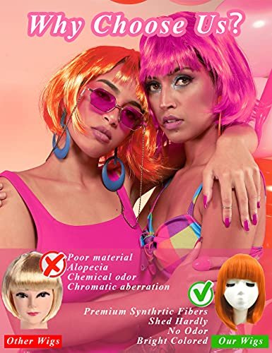 LOHO MAGICA 6 Pack Colored Wigs - Funky Neon Party Wigs with Rimless Heart Sunglasses Avelisse