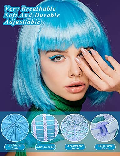 LOHO MAGICA 6 Pack Colored Wigs - Funky Neon Party Wigs with Rimless Heart Sunglasses Avelisse