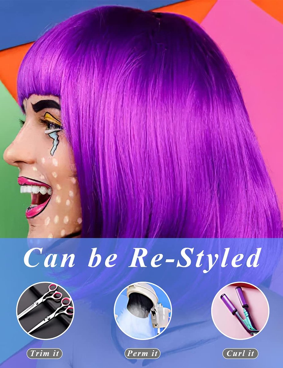 LOHO MAGICA 6 Pack Colored Wigs - Funky Neon Party Wigs with Rimless Heart Sunglasses Avelisse