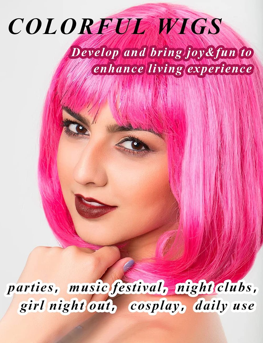 LOHO MAGICA 6 Pack Colored Wigs - Funky Neon Party Wigs with Rimless Heart Sunglasses Avelisse