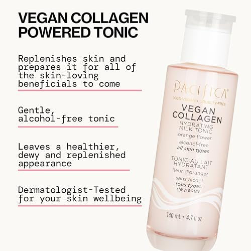 Pacifica Vegan Collagen Hydrating Milk Tonic – Alcohol-Free Milky Toner & Essence with Hyaluronic Acid, Chamomile & Jasmine for All Skin Types, Vegan & Dermatologist Tested (4.7 oz) Avelisse