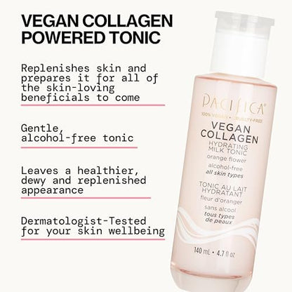 Pacifica Vegan Collagen Hydrating Milk Tonic – Alcohol-Free Milky Toner & Essence with Hyaluronic Acid, Chamomile & Jasmine for All Skin Types, Vegan & Dermatologist Tested (4.7 oz) Avelisse