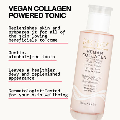 Pacifica Vegan Collagen Hydrating Milk Tonic – Alcohol-Free Milky Toner & Essence with Hyaluronic Acid, Chamomile & Jasmine for All Skin Types, Vegan & Dermatologist Tested (4.7 oz) Avelisse