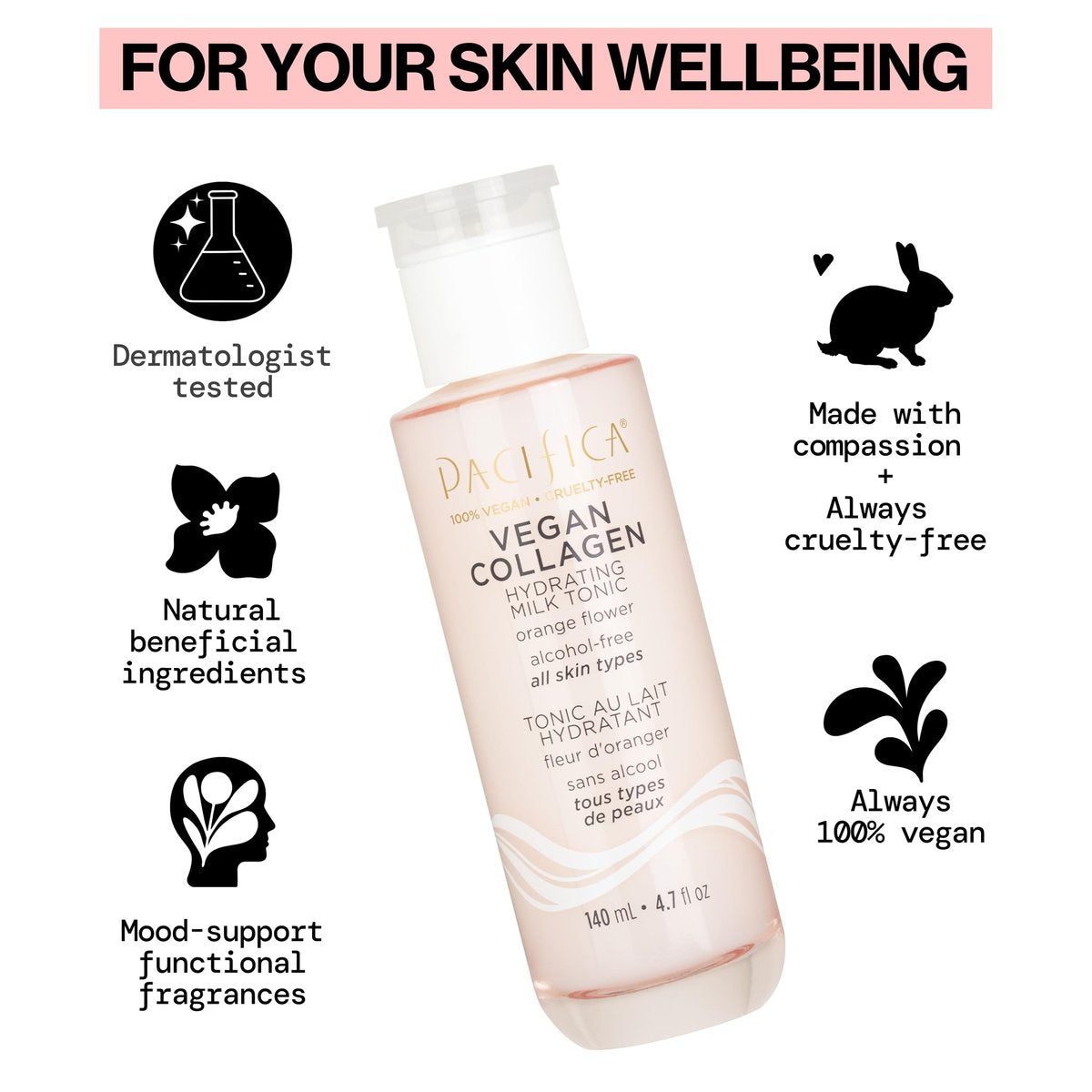 Pacifica Vegan Collagen Hydrating Milk Tonic – Alcohol-Free Milky Toner & Essence with Hyaluronic Acid, Chamomile & Jasmine for All Skin Types, Vegan & Dermatologist Tested (4.7 oz) Avelisse