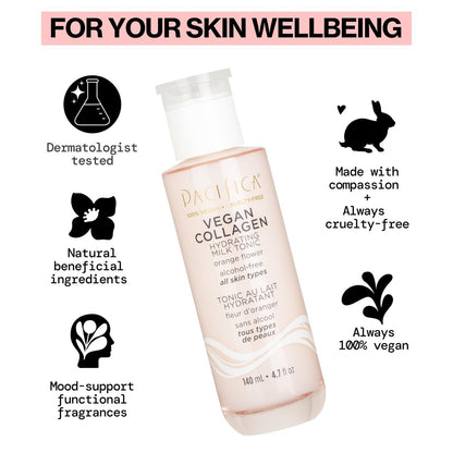 Pacifica Vegan Collagen Hydrating Milk Tonic – Alcohol-Free Milky Toner & Essence with Hyaluronic Acid, Chamomile & Jasmine for All Skin Types, Vegan & Dermatologist Tested (4.7 oz) Avelisse