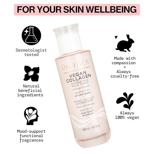 Pacifica Vegan Collagen Hydrating Milk Tonic – Alcohol-Free Milky Toner & Essence with Hyaluronic Acid, Chamomile & Jasmine for All Skin Types, Vegan & Dermatologist Tested (4.7 oz) Avelisse