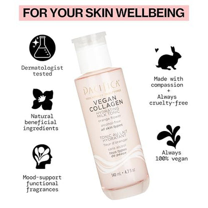 Pacifica Vegan Collagen Hydrating Milk Tonic – Alcohol-Free Milky Toner & Essence with Hyaluronic Acid, Chamomile & Jasmine for All Skin Types, Vegan & Dermatologist Tested (4.7 oz) Avelisse