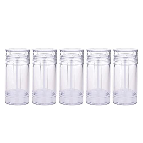 5-Pack Refillable Plastic Deodorant Containers - 1 oz / 30 ml Clear Cylinder Tubes (Bottom Refill & Twist Up) for DIY Deodorant, Lip Balm, Lipstick