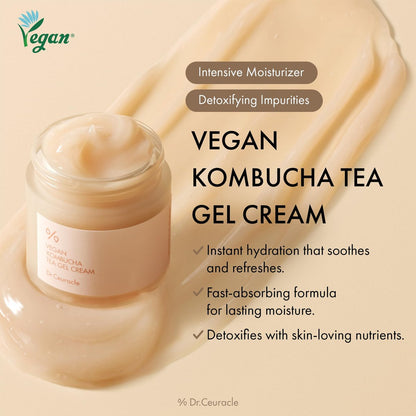 Dr.Ceuracle Vegan Kombucha Tea Gel Cream - Lightweight Watery Hydrating Moisturizer with Kombucha Tea Extract & Sunflower Seed Oil, Korean Skincare (75 g / 2.64 oz.)