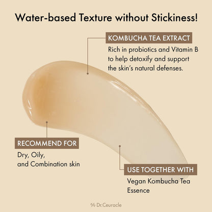Dr.Ceuracle Vegan Kombucha Tea Gel Cream - Lightweight Watery Hydrating Moisturizer with Kombucha Tea Extract & Sunflower Seed Oil, Korean Skincare (75 g / 2.64 oz.)