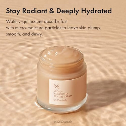 Dr.Ceuracle Vegan Kombucha Tea Gel Cream - Lightweight Watery Hydrating Moisturizer with Kombucha Tea Extract & Sunflower Seed Oil, Korean Skincare (75 g / 2.64 oz.)