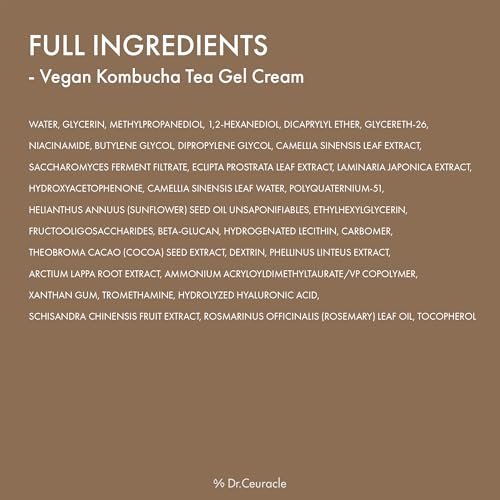 Dr.Ceuracle Vegan Kombucha Tea Gel Cream - Lightweight Watery Hydrating Moisturizer with Kombucha Tea Extract & Sunflower Seed Oil, Korean Skincare (75 g / 2.64 oz.) - görsel 14