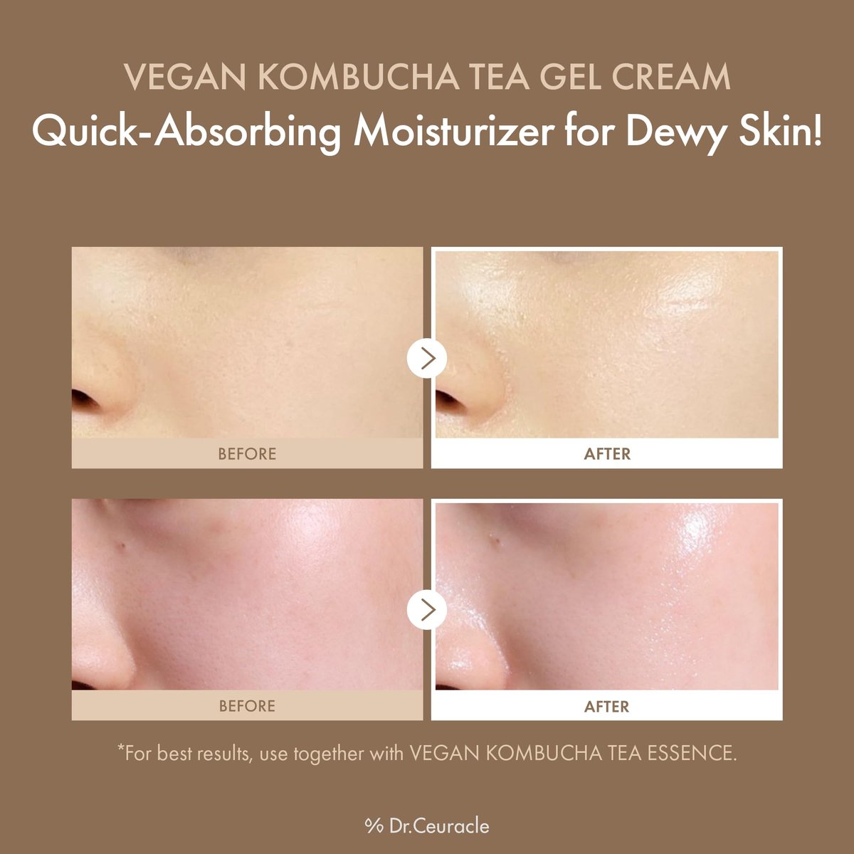 Dr.Ceuracle Vegan Kombucha Tea Gel Cream - Lightweight Watery Hydrating Moisturizer with Kombucha Tea Extract & Sunflower Seed Oil, Korean Skincare (75 g / 2.64 oz.) - görsel 3