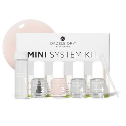 Dazzle Dry Mini Kit 4 Step System - Rose Quartz: Light Peach Blossom with Pink Blush, Semisheer Cream (5 Piece Kit / 5 Manicures) Avelisse