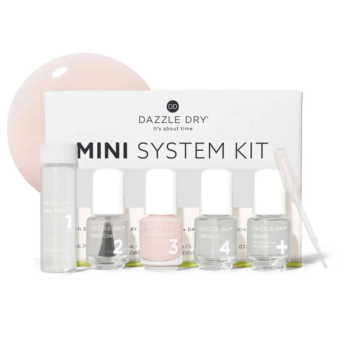 Dazzle Dry Mini Kit 4 Step System - Rose Quartz: Light Peach Blossom with Pink Blush, Semisheer Cream (5 Piece Kit / 5 Manicures) Avelisse
