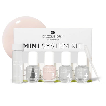Dazzle Dry Mini Kit 4 Step System - Rose Quartz: Light Peach Blossom with Pink Blush, Semisheer Cream (5 Piece Kit / 5 Manicures) Avelisse