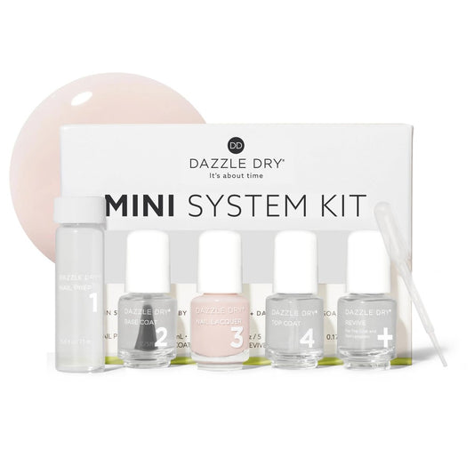 Dazzle Dry Mini Kit 4 Step System - Rose Quartz: Light Peach Blossom with Pink Blush, Semisheer Cream (5 Piece Kit / 5 Manicures) Avelisse
