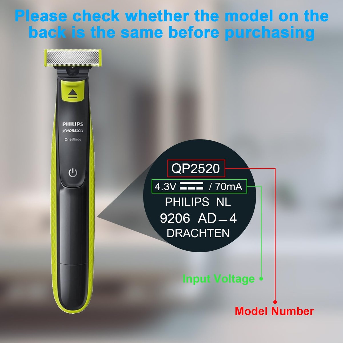 LIANSUM 4.3V Charger Compatible with Philips Norelco OneBlade QP2520, QP2522, QP2515, MG3740, MG3720, QG3330 Hybrid Electric Shaver Power Adapter - görsel 5