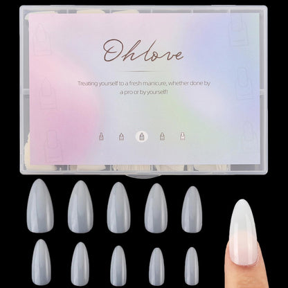 500pcs Medium Almond Fake Nail Tips – Full Cover Clear Acrylic Press-On Nails for DIY Nail Art, 10 Sizes (Natural)