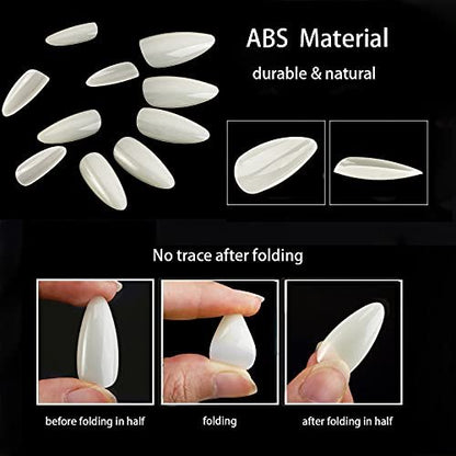 500pcs Medium Almond Fake Nail Tips – Full Cover Clear Acrylic Press-On Nails for DIY Nail Art, 10 Sizes (Natural)