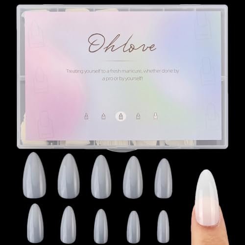 500pcs Medium Almond Fake Nail Tips – Full Cover Clear Acrylic Press-On Nails for DIY Nail Art, 10 Sizes (Natural) - görsel 2