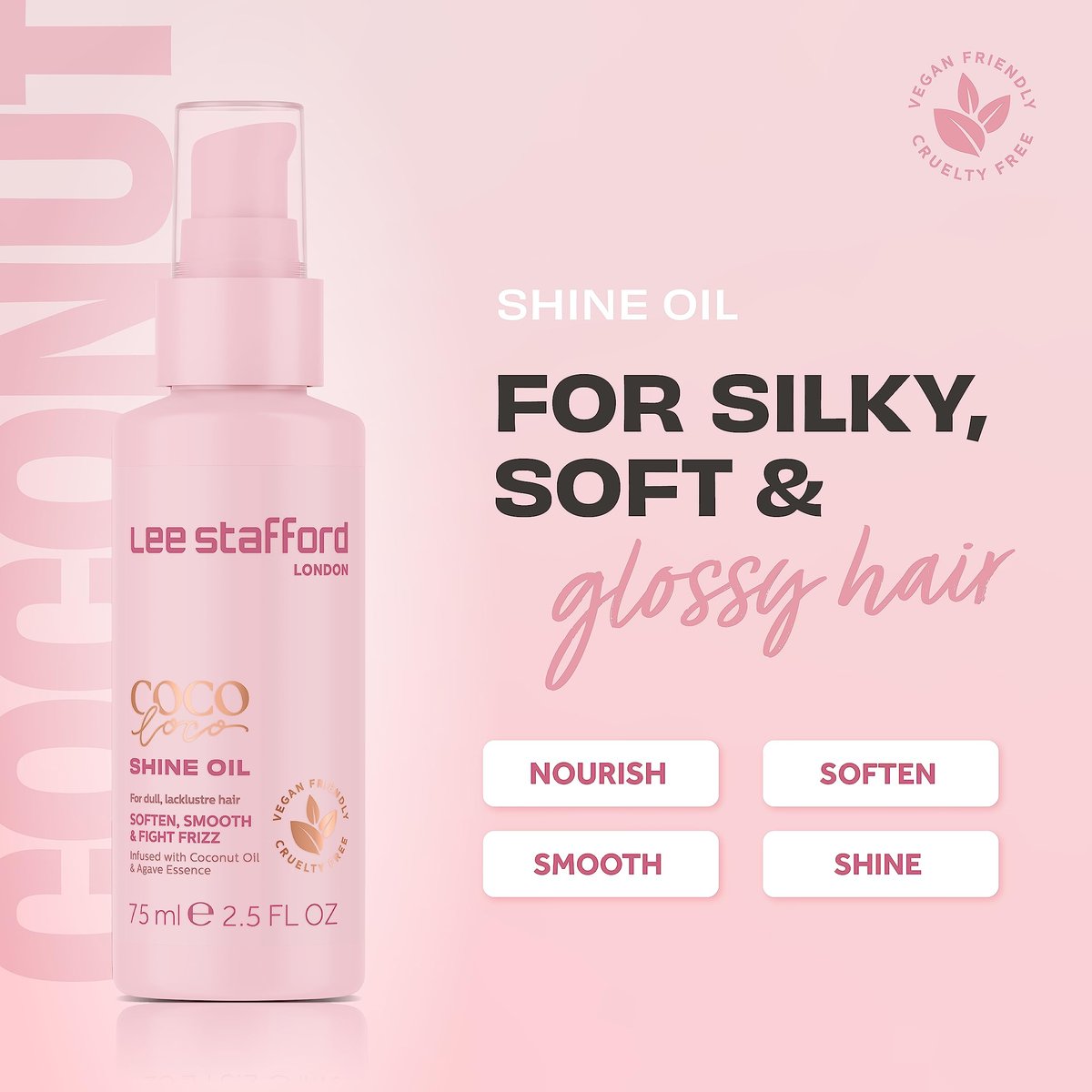 Lee Stafford Shine Hair Oil | Coco Loco Collection - Nourishing Anti Frizz Styling Oil for Dry & Damaged Hair, Adds Moisture and Shine, 5.1 Fl Oz - görsel 3