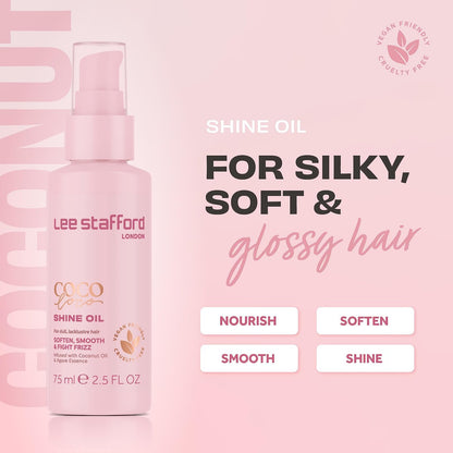 Lee Stafford Shine Hair Oil | Coco Loco Collection - Nourishing Anti Frizz Styling Oil for Dry & Damaged Hair, Adds Moisture and Shine, 5.1 Fl Oz