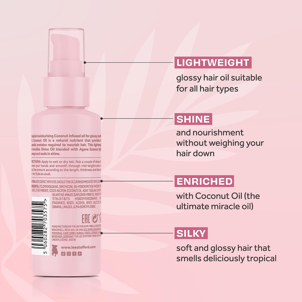 Lee Stafford Shine Hair Oil | Coco Loco Collection - Nourishing Anti Frizz Styling Oil for Dry & Damaged Hair, Adds Moisture and Shine, 5.1 Fl Oz - görsel 5
