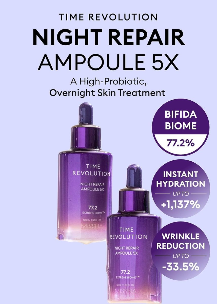MISSHA Time Revolution Night Repair Face Serum Ampoule (5th Gen) - Overnight Probiotic Skincare for Revitalization and Radiance, 1.69 Fl Oz - görsel 3