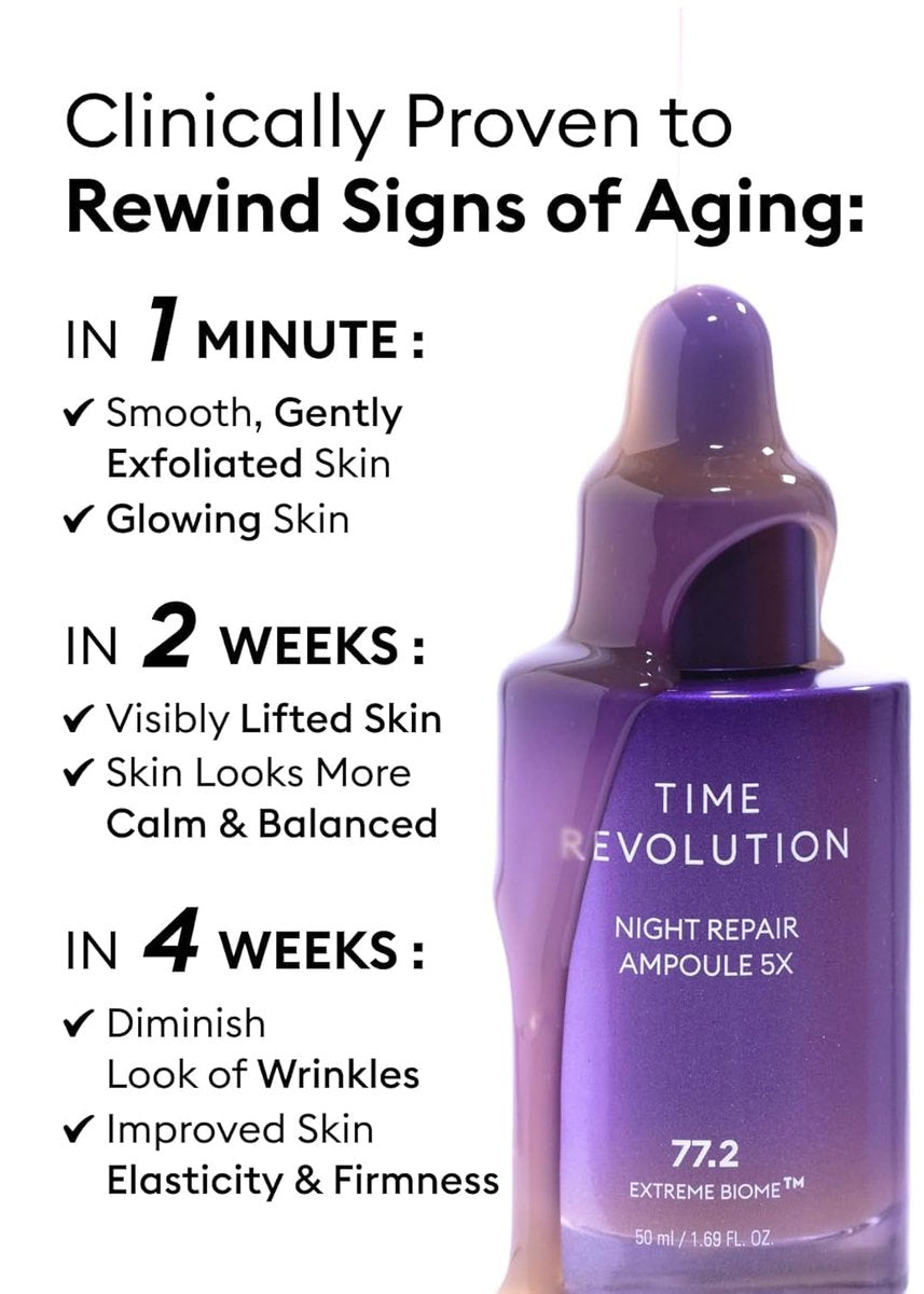 MISSHA Time Revolution Night Repair Face Serum Ampoule (5th Gen) - Overnight Probiotic Skincare for Revitalization and Radiance, 1.69 Fl Oz - görsel 15