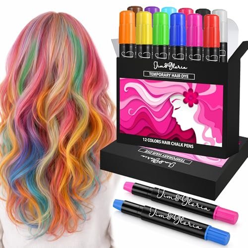 Jim&Gloria Dustless Hair Chalk for Girls - 12 Washable Colors, Temporary Hair Dye for Kids & Teens, Fun Makeup Kit Gift Avelisse