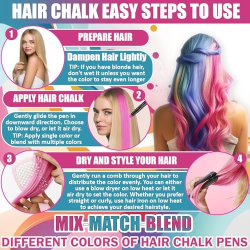 Jim&Gloria Dustless Hair Chalk for Girls - 12 Washable Colors, Temporary Hair Dye for Kids & Teens, Fun Makeup Kit Gift Avelisse