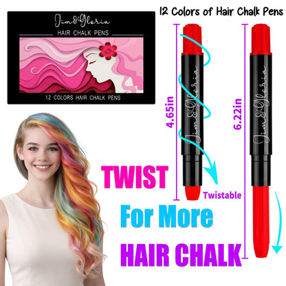 Jim&Gloria Dustless Hair Chalk for Girls - 12 Washable Colors, Temporary Hair Dye for Kids & Teens, Fun Makeup Kit Gift Avelisse