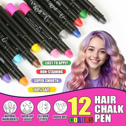 Jim&Gloria Dustless Hair Chalk for Girls - 12 Washable Colors, Temporary Hair Dye for Kids & Teens, Fun Makeup Kit Gift Avelisse