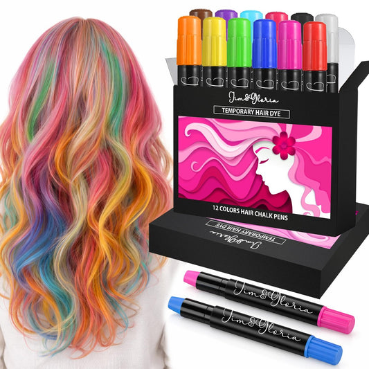 Jim&Gloria Dustless Hair Chalk for Girls - 12 Washable Colors, Temporary Hair Dye for Kids & Teens, Fun Makeup Kit Gift Avelisse