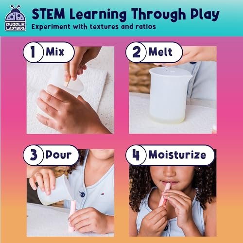 PURPLE LADYBUG DIY Lip Balm Making Kit - STEM Gifts for 10 Year Old Girl & Great 9 Year Old Girl Birthday Gifts - Science Kits for Kids Age 8-12, Make Your Own 10 Experiment Lip Balm with 3 Flavors - görsel 9
