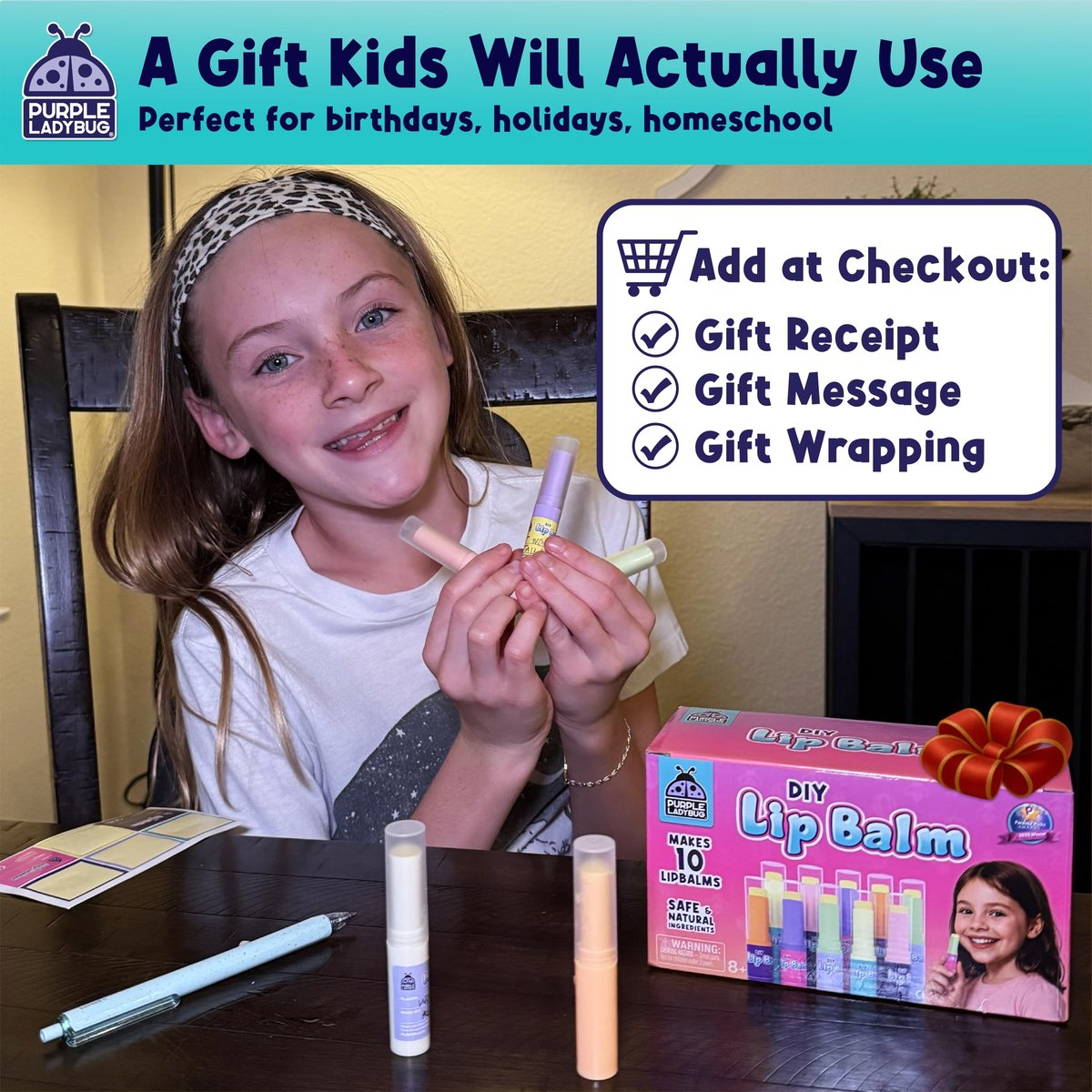 PURPLE LADYBUG DIY Lip Balm Making Kit - STEM Gifts for 10 Year Old Girl & Great 9 Year Old Girl Birthday Gifts - Science Kits for Kids Age 8-12, Make Your Own 10 Experiment Lip Balm with 3 Flavors - görsel 12