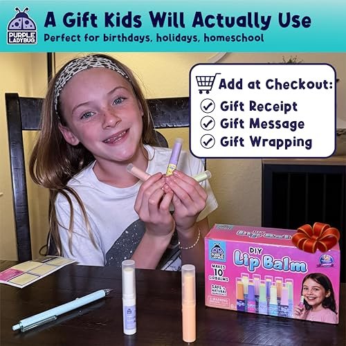 PURPLE LADYBUG DIY Lip Balm Making Kit - STEM Gifts for 10 Year Old Girl & Great 9 Year Old Girl Birthday Gifts - Science Kits for Kids Age 8-12, Make Your Own 10 Experiment Lip Balm with 3 Flavors - görsel 11
