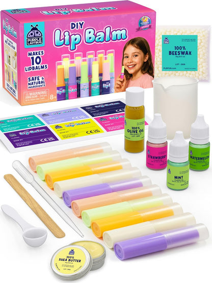PURPLE LADYBUG DIY Lip Balm Making Kit - STEM Gifts for 10 Year Old Girl & Great 9 Year Old Girl Birthday Gifts - Science Kits for Kids Age 8-12, Make Your Own 10 Experiment Lip Balm with 3 Flavors