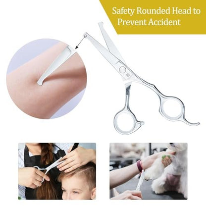 K KaCaKaCa 6.1 Inch Kids Hair Cutting Scissors – Safety Rounded Tips for Baby, Toddler, Children, Women and Men – Professional Haircut Shears for Home, Salon, and Barber Use Avelisse