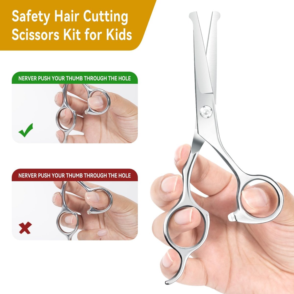 K KaCaKaCa 6.1 Inch Kids Hair Cutting Scissors – Safety Rounded Tips for Baby, Toddler, Children, Women and Men – Professional Haircut Shears for Home, Salon, and Barber Use Avelisse