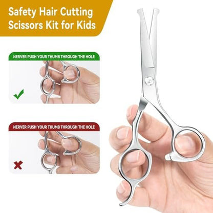K KaCaKaCa 6.1 Inch Kids Hair Cutting Scissors – Safety Rounded Tips for Baby, Toddler, Children, Women and Men – Professional Haircut Shears for Home, Salon, and Barber Use Avelisse