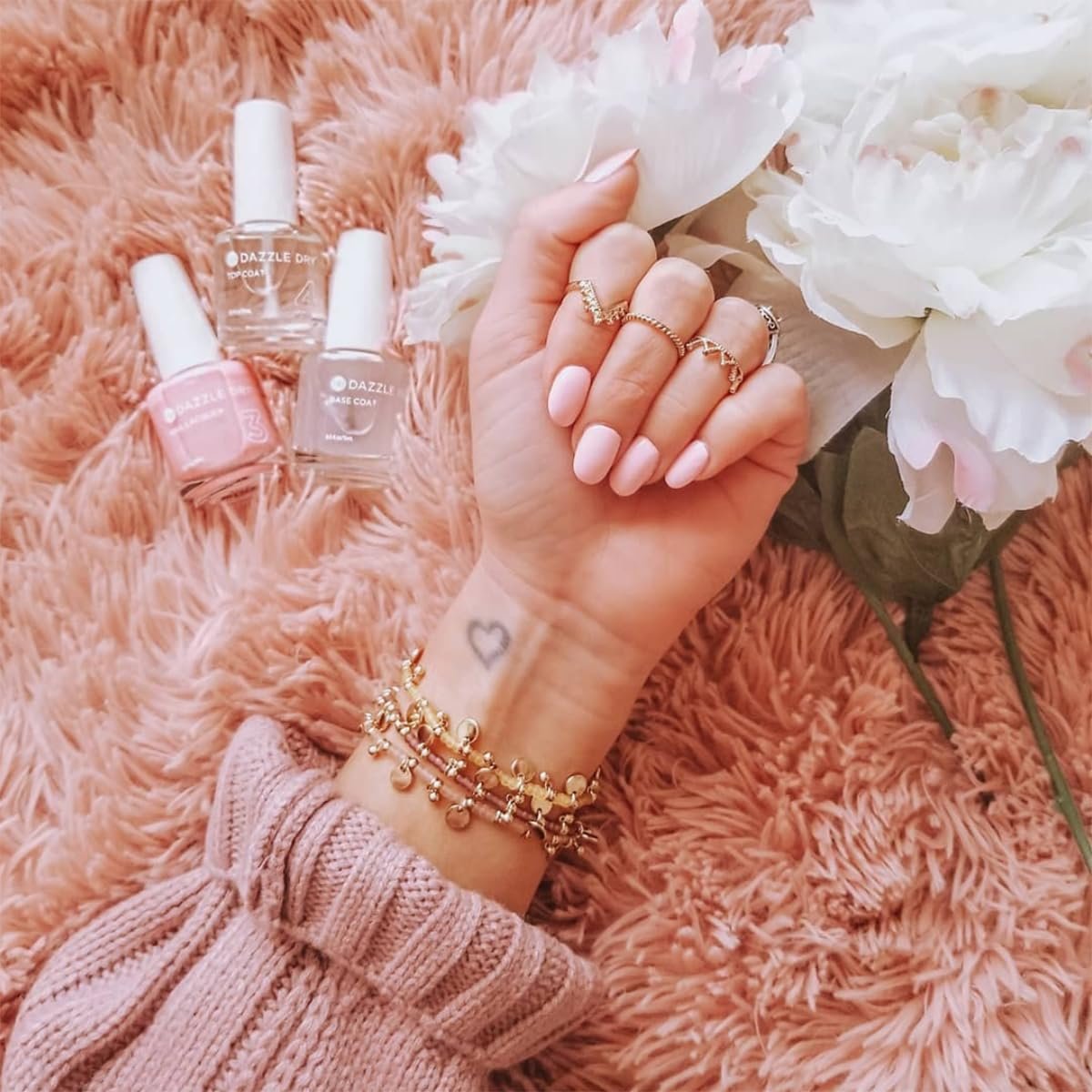 Dazzle Dry Nail Lacquer (Step 3) - Livin' La Vida Yoga - Soft Pale Creamy Pink with Diamond Dusted Shimmer, Semi-Sheer Cream, 0.5 fl oz Avelisse