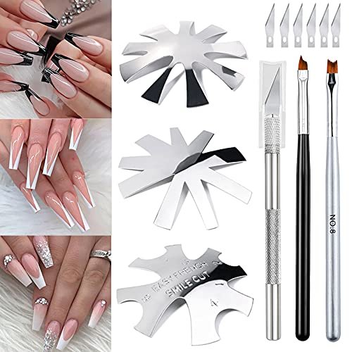 Lokyango 7-Piece French Tip Cutter Set for Nails – Stainless Steel V-Cut Edge Trimmer with Brushes, Knife & Spare Blades - görsel 2