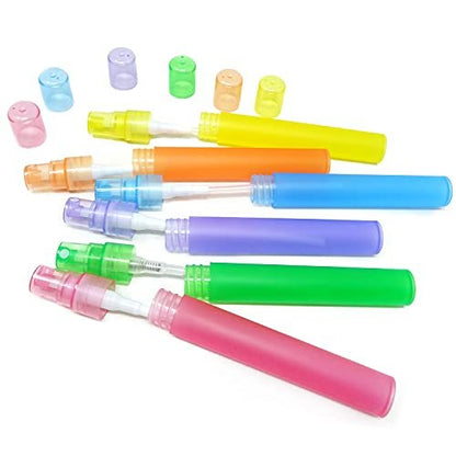 Honbay 12-Pack Frosted Plastic Empty Perfume Spray Bottles - Refillable 10ml Travel Atomizers for Perfume, Lotion, and More (6 Colors)
